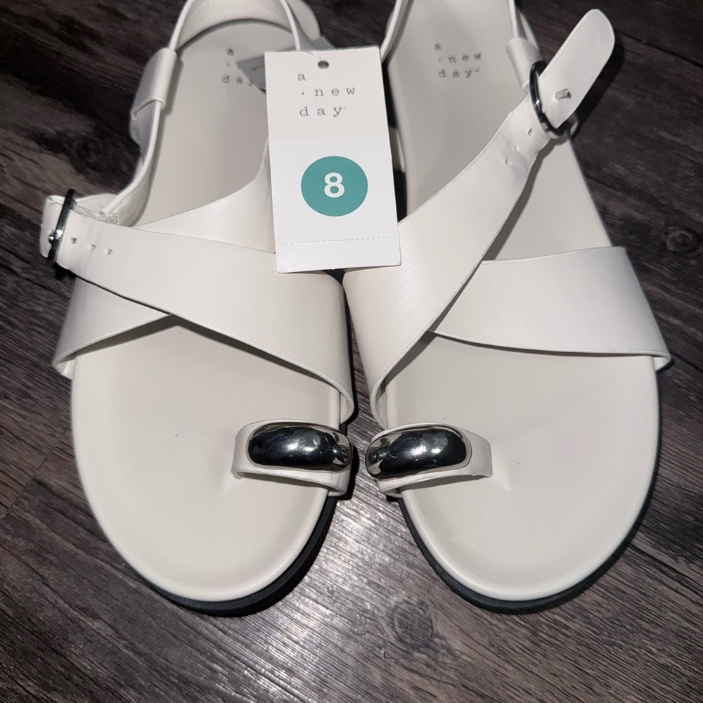 A New Day Women's Cream Sandals with Silver Accents